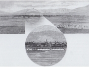 Μακρινή άποψη της Λάρισας από την περιοχή του Μεζούρλου, όπως ήταν κατά το 1897. Έχει μεγεθυνθεί η κεντρική περιοχή που απεικονίζει τον Λόφο της Ακρόπολης. Χαρακτικό από τη γαλλική εφημερίδα των Παρισίων, Le Monde Illustrée, στο φύλλο της 1ης Μαΐου 1897.