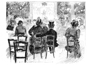 Εσωτερικό ενός καφέ σαντάν.  Ξυλογραφία του Charles Dana Gibson (1867-1944).  Δημοσιεύθηκε στη μελέτη του Richard Harding Davis  «About Paris» (NewYork, 1895).