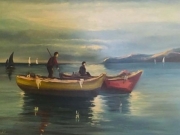 Γυρίζοντας από το ψάρεμα. Πίνακας του Γεωργίου Κασπαριάν. 1960. Συλλογή Αφροδίτης Κονδύλη