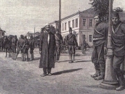 Ομάδες Τούρκων στρατιωτών προ του Διοικητηρίου της Λάρισας. 1897. Από το γερμανικό περιοδικό &quot;Uber Land und Meer&quot;. Αρχείο Θανάση Μπετχαβέ.