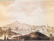 Άποψη του ποταμού Πηνειού, του όρους Όσσα και τμήματος της Λάρισας. Υδατογραφία του William Haygarth. 1810. Γεννάδειος Βιβλιοθήκη
