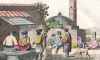 Η αγορά της Λάρισας. Χαρακτικό του αυστριακού καλλιτέχνη Georg Christian Gropius, ο οποίος συνόδευε τον Bartholdy στην περιοδεία του στην Ελλάδα. 1803