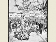 Η Κεντρική Πλατεία της Λάρισας δύο ημέρες πριν την κατάληψή της από τους Τούρκους τον Απρίλιο του 1897. Χαρακτικό του Σουηδού Arvid Wester 