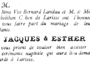 Προσκλητήριο γάμου της Εσθήρ Κοέν  Journal de Salonique, 27 Ιουνίου 1904  © Αρχείο Γιάννη Μέγα (Θεσσαλονίκη)