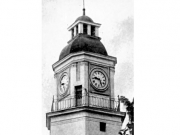 Ο πυργίσκος από το προπολεμικό ρολόι της Λάρισας. Λεπτομέρεια από φωτογραφία του Γεράσιμου Δαφνόπουλου. 1928. Αρχείο Φωτοθήκης Λάρισας