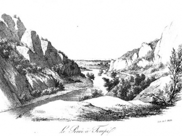 Ο Πηνειός στα Τέμπη. Χαρακτικό του Louis Dupré από το βιβλίο του “Ταξίδι στην Αθήνα και την Κωνσταντινούπολη. 1819.