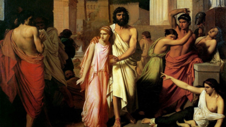  Ο τυφλός Οιδίπους συνοδεία της Ισμήνης, διώκεται από τη Θήβα του λιμού (πίνακας του Charles Jalabert).