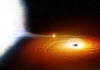 Η μαύρη τρύπα (αριστερά) αποσπά συνεχώς υλικό από το άτυχο ταίρι της (Καλλιτεχνική απεικόνιση: NASA)  